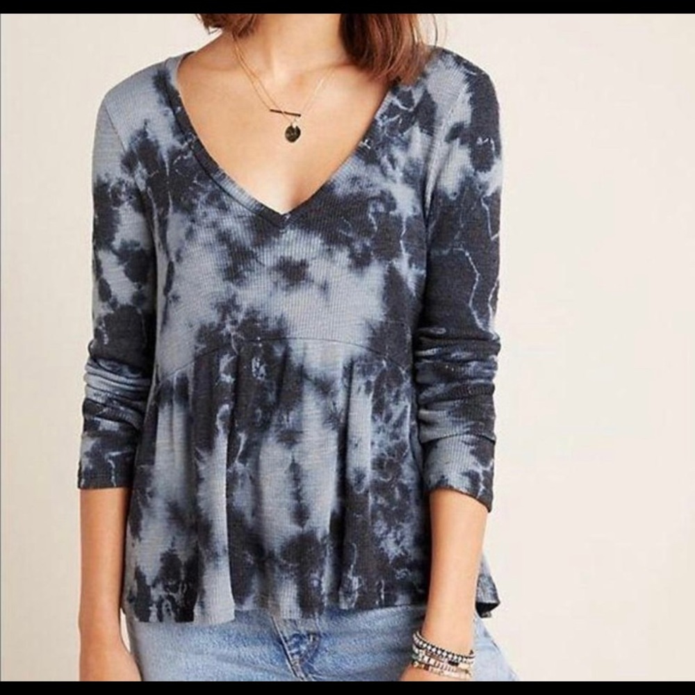 Anthropologie Gray/Black T.la tie-dye babydoll tee